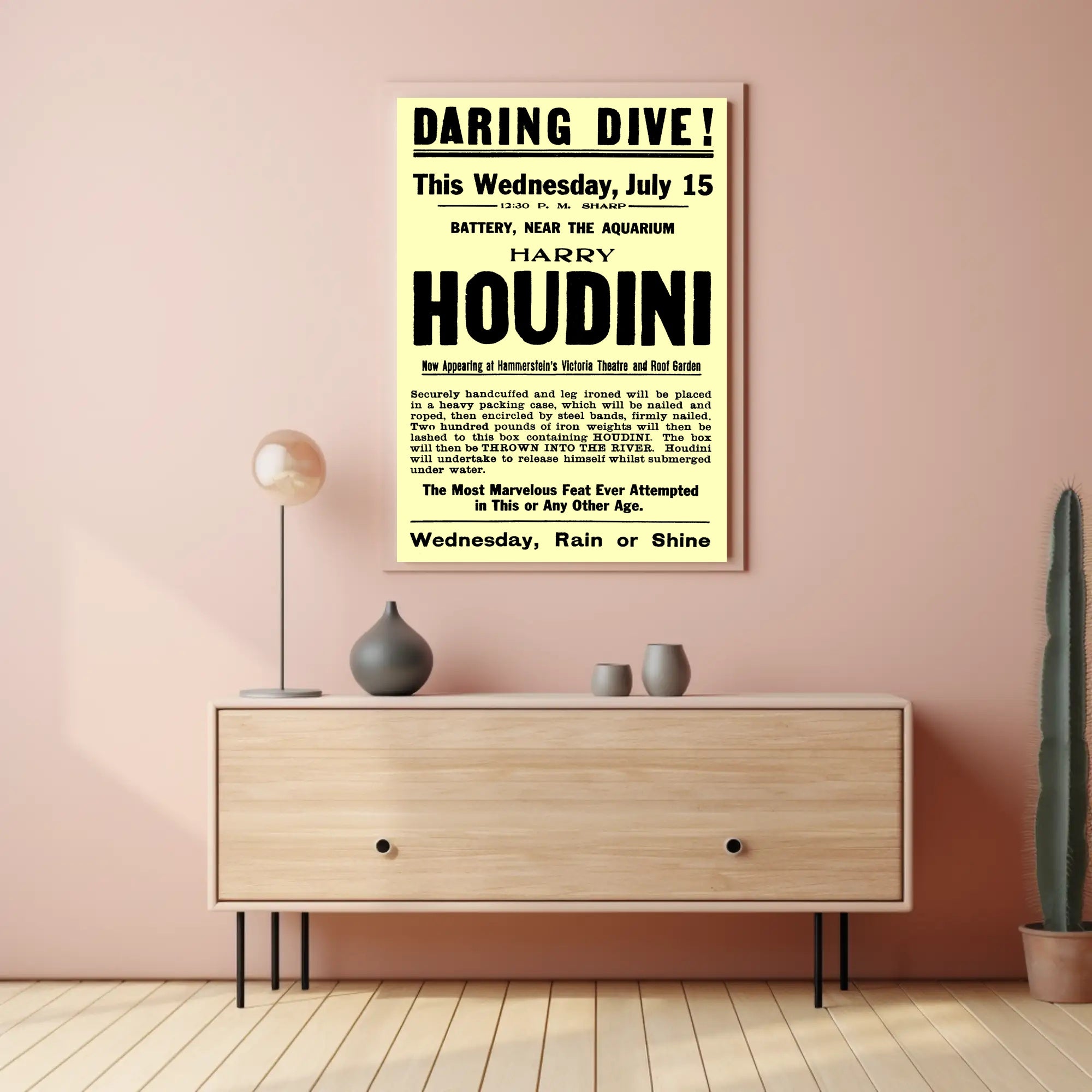 Houdini Daring Dive Early 1900s Historical Poster