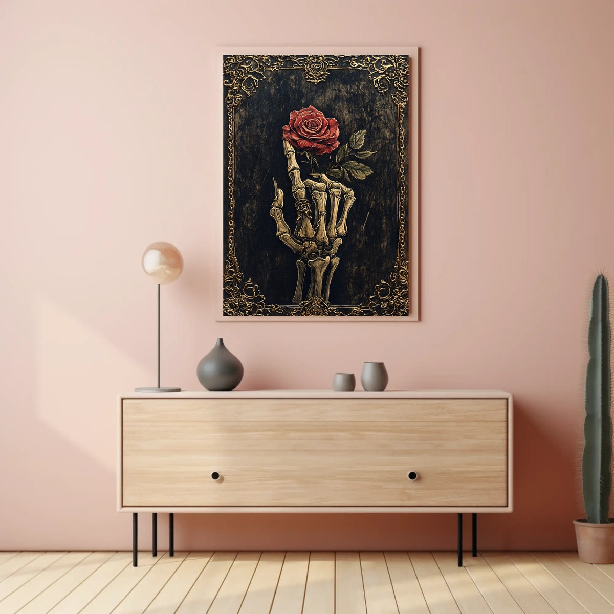Skeletal Hand with Rose Gothic Vintage Art Poster