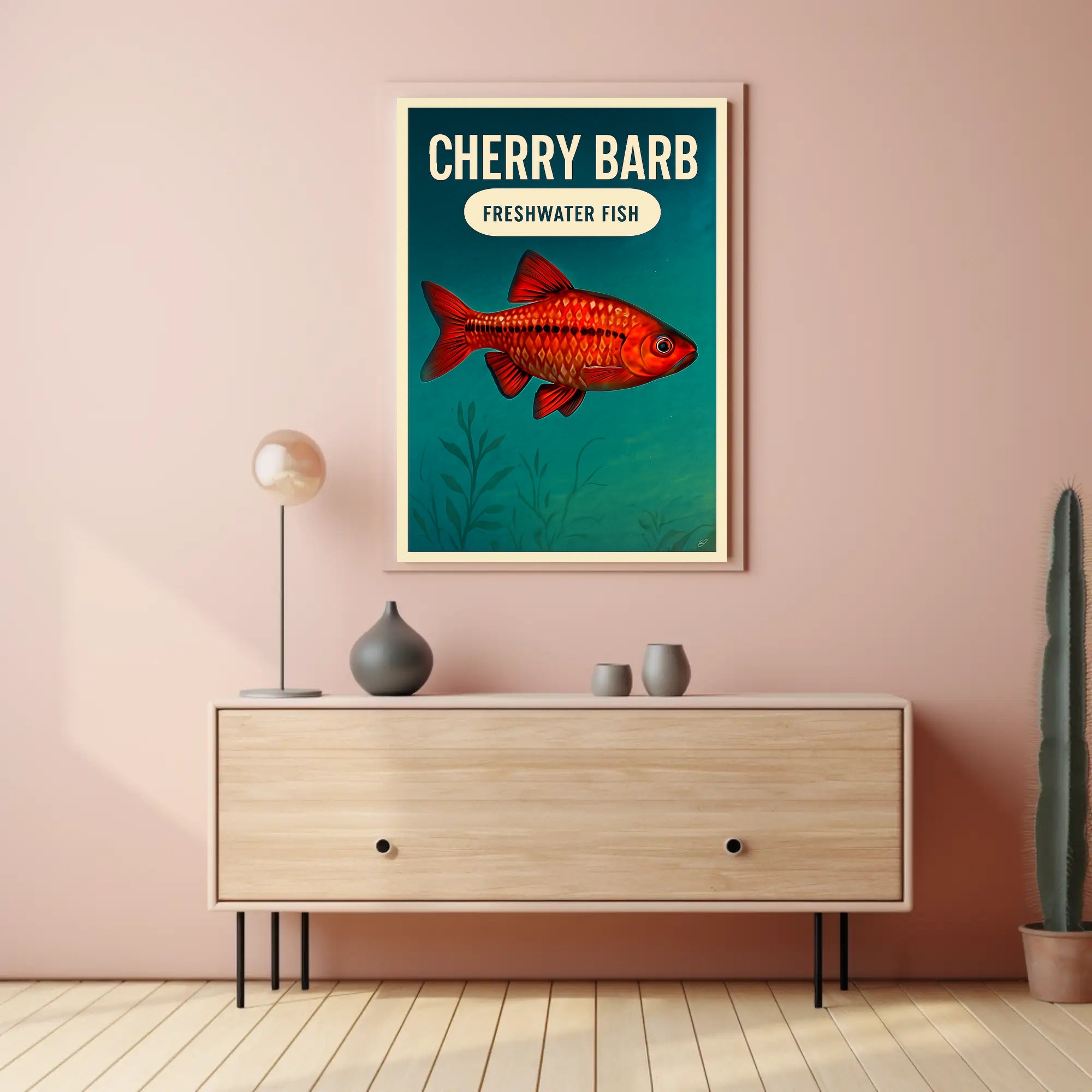 Cherry Barb Fish Vibrant Illustration Animal Poster