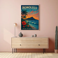 Honolulu Adventure Vintage Travel Poster Art Print