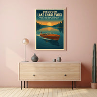 Lake Charlevoix Retro Adventure Exploration Travel Poster
