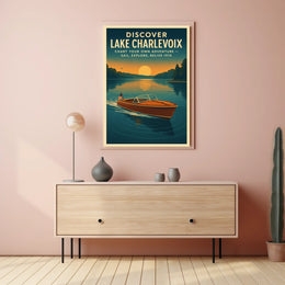 Lake Charlevoix Retro Adventure Exploration Travel Poster