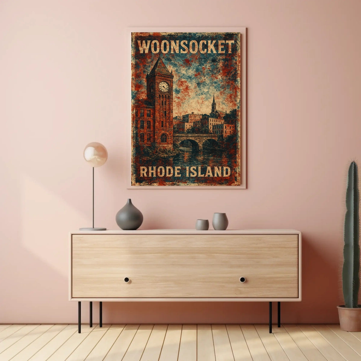Woonsocket Rhode Island Watercolor Heritage Poster