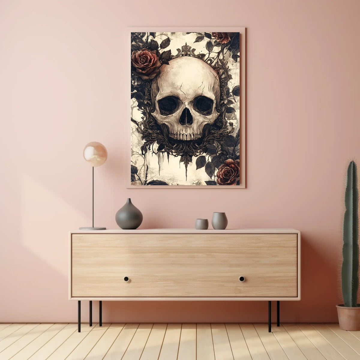 Gothic Skull with Roses Artwork Poster Poster