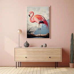 Flamingo Illustration Poster Vintage Tropical Wall Art