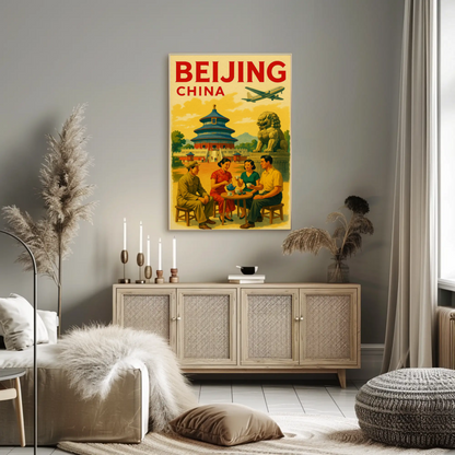Beijing China Temple Street Scene Travel Poster