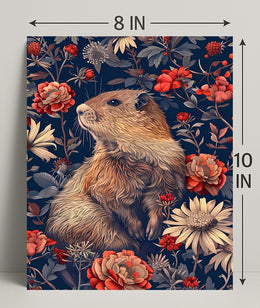 Groundhog in Blossoming Foliage Animal Poster