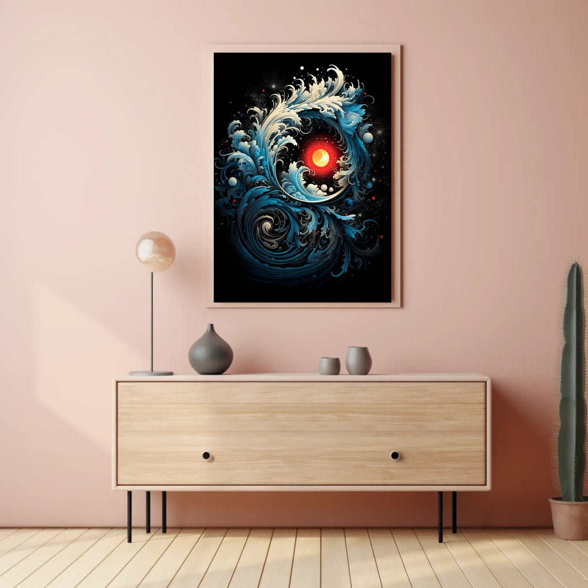 Dynamic Ocean Waves and Sun Abstract or Artistic Poster