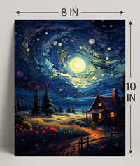Starry Night Cottage Poster