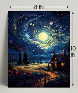 Starry Night Cottage Poster