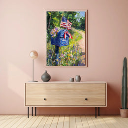 Blue Mailbox With Patriotic Ribbons Outdoor Garden Poster