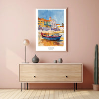 Vibrant Watercolor Coastal Scene Travel Poster PosterGoat