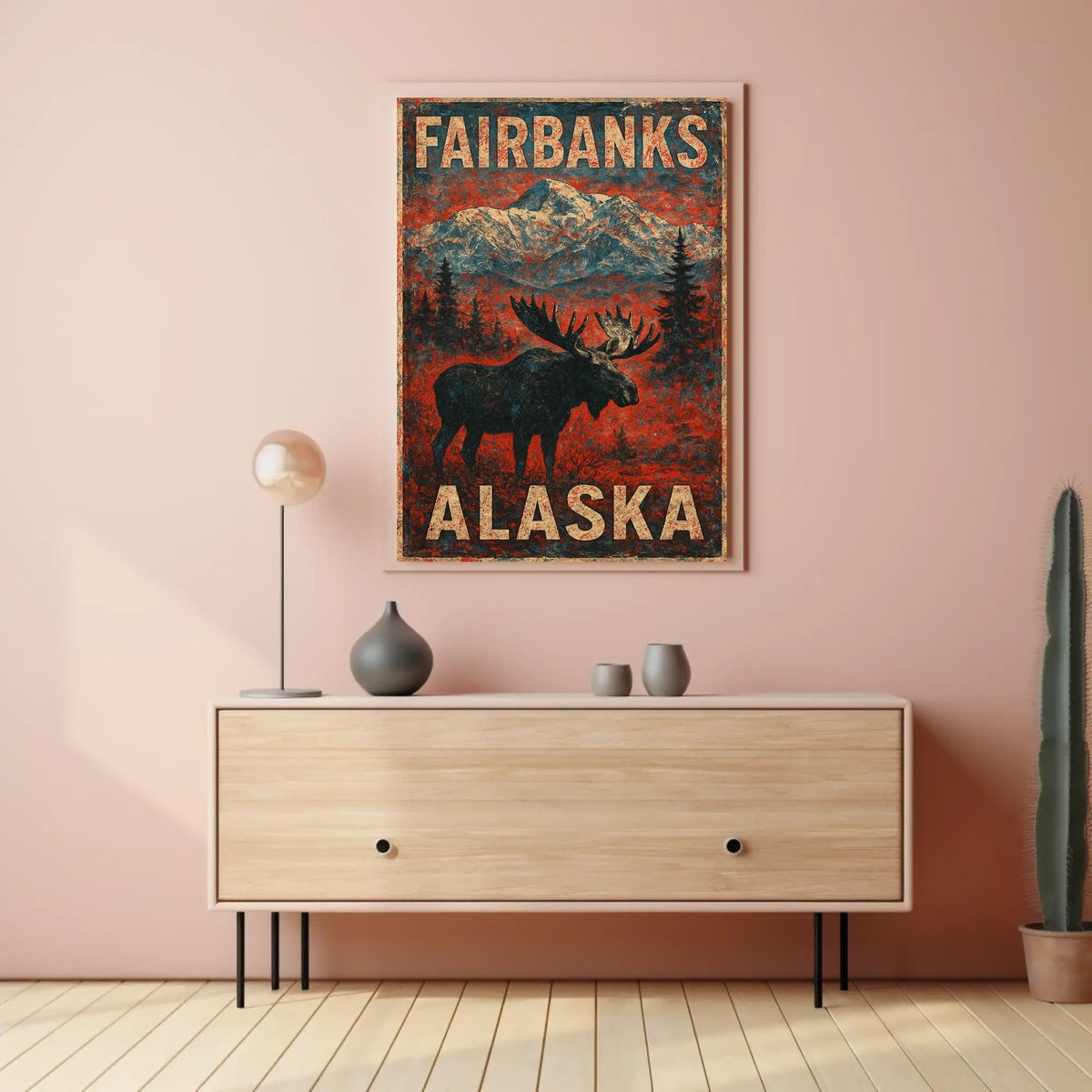 Alaskan Wilderness Moose Vintage Adventure Poster