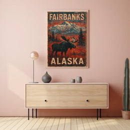 Alaskan Wilderness Moose Vintage Adventure Poster
