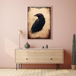 Gothic Raven Illustration with Dark Floral Design Animal Poster