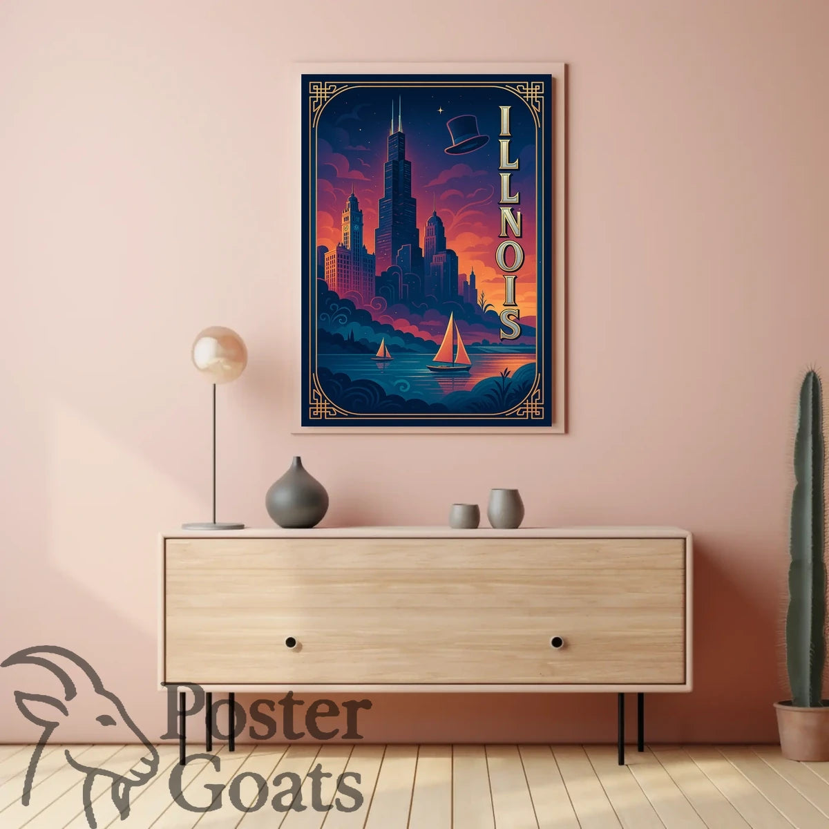 Illinois Skyline Vintage Design Urban or Cityscape Poster