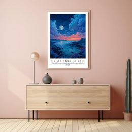Dreamy Coastal Night Scene Under Full Moon - Artistic Poster