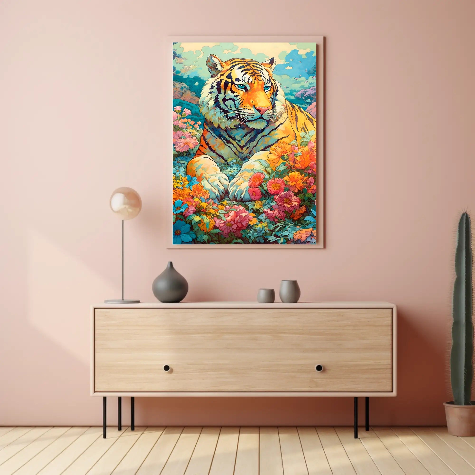 Majestic Tiger in Lush Garden Animal Poster