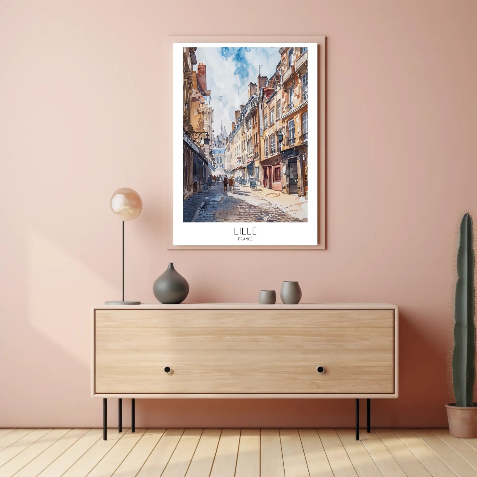 Lille Street Scene in Watercolor Urban or Cityscape Poster PosterGoat