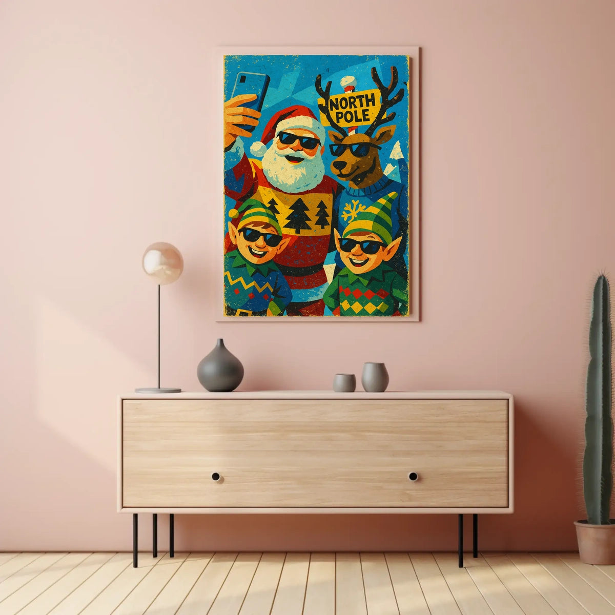 Cheerful Santa Selfie at North Pole Vintage Poster