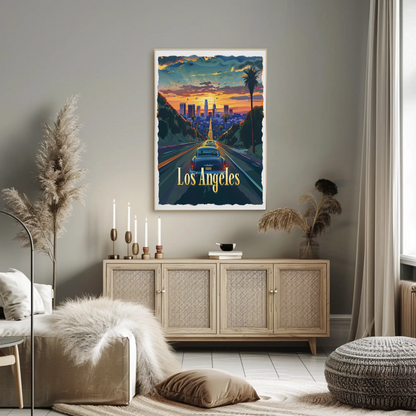 Los Angeles Sunset Boulevard Classic Cars Travel Poster Travel Poster