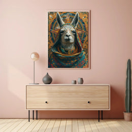 Celebratory Llama Art in Cultural or Heritage Poster PosterGoat