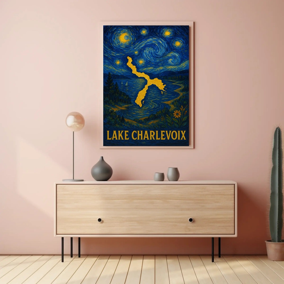 Artistic Lake Charlevoix Poster in Van Gogh Style - Abstract, Artistic, or Pop Culture Poster