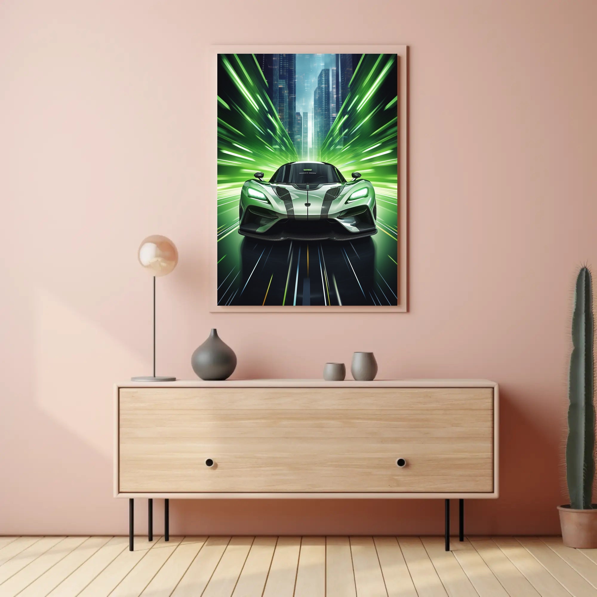 Futuristic Sports Car in Urban Cityscape Futuristic Sci-Fi Poster