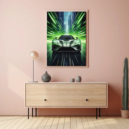 Futuristic Sports Car in Urban Cityscape Futuristic Sci-Fi Poster