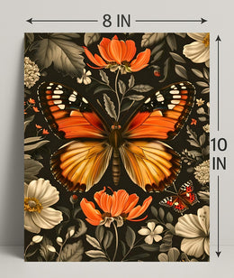 Vibrant Butterfly and Flowers Decorative Animal Poster