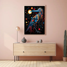 Vibrant Cosmic Bird in Abstract Artistic Poster