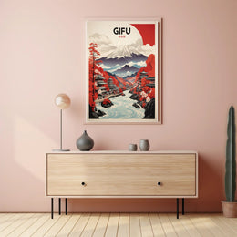 Scenic Gifu Mountains Cherry Blossoms Cultural Heritage Poster