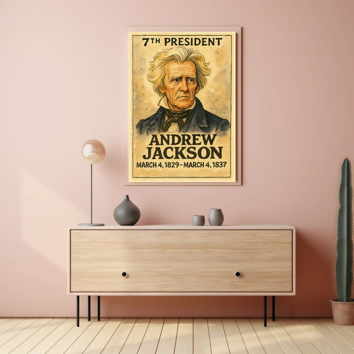 Andrew Jackson 7th President of the United States Exaggerated Cartoon Sketch Poster