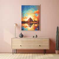 Artistic Reflection of Egyptian Pyramids in Travel Poster