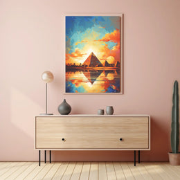 Artistic Reflection of Egyptian Pyramids in Travel Poster