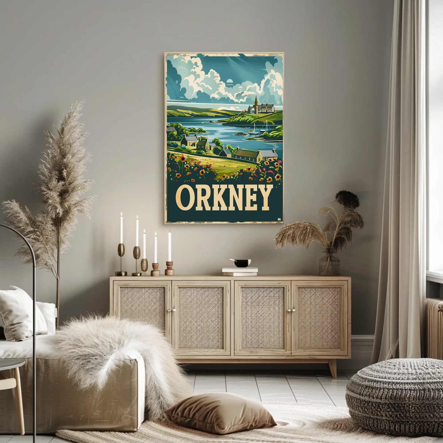 Orkney Coastal Village British Isles Travel Poster