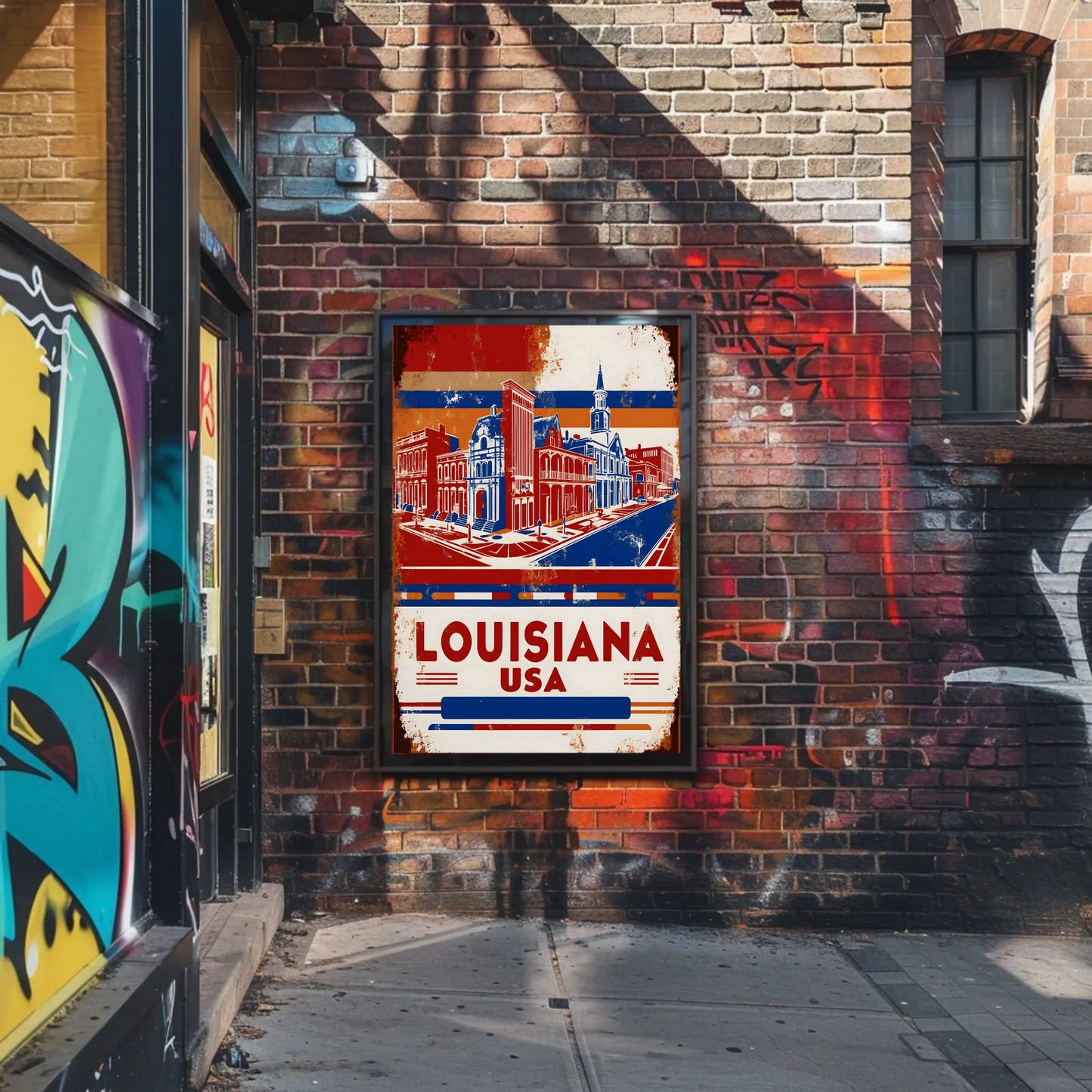 Louisiana USA French Quarter Street Vintage Maroon Travel Poster
