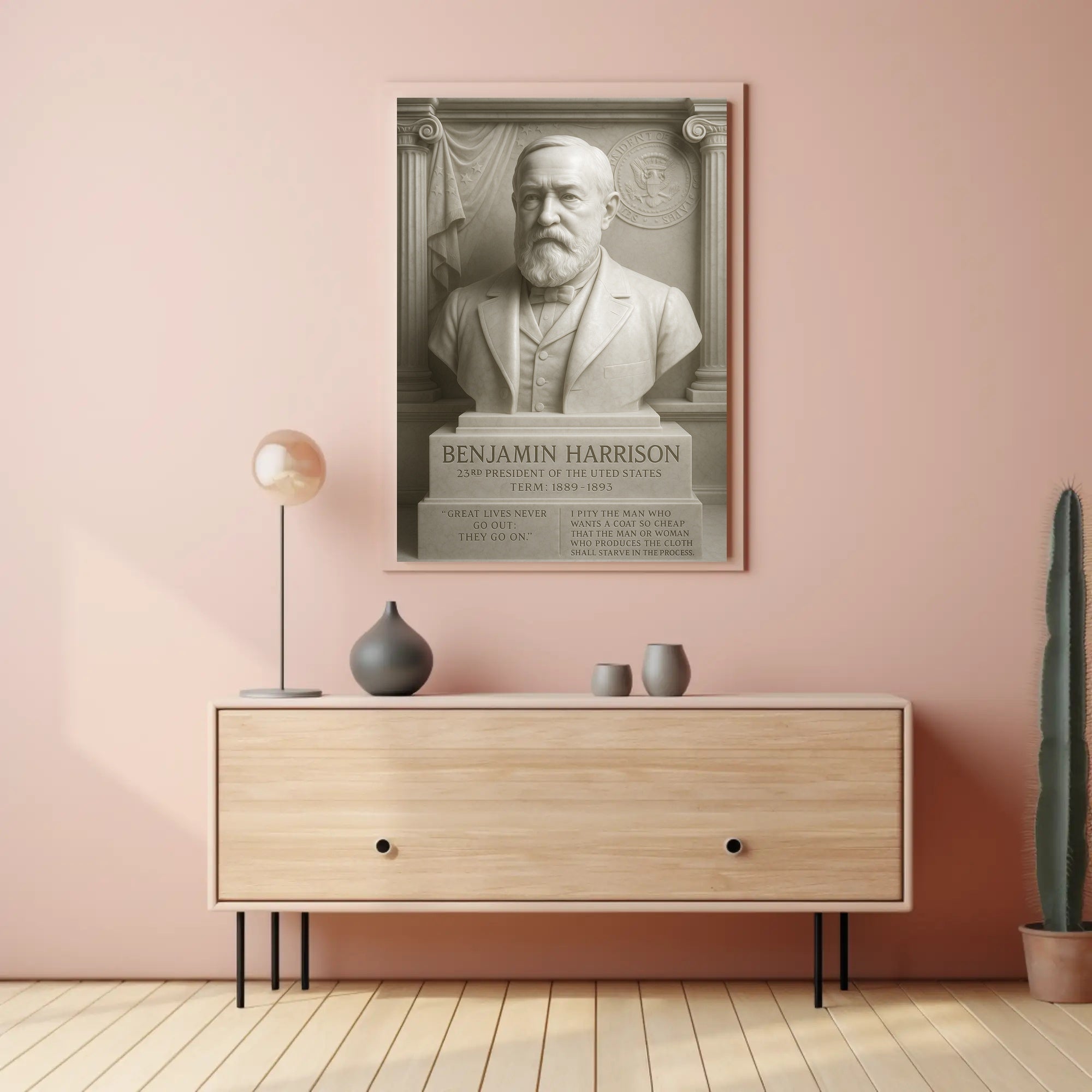 Benjamin Harrison Vintage Marble Presidential Poster