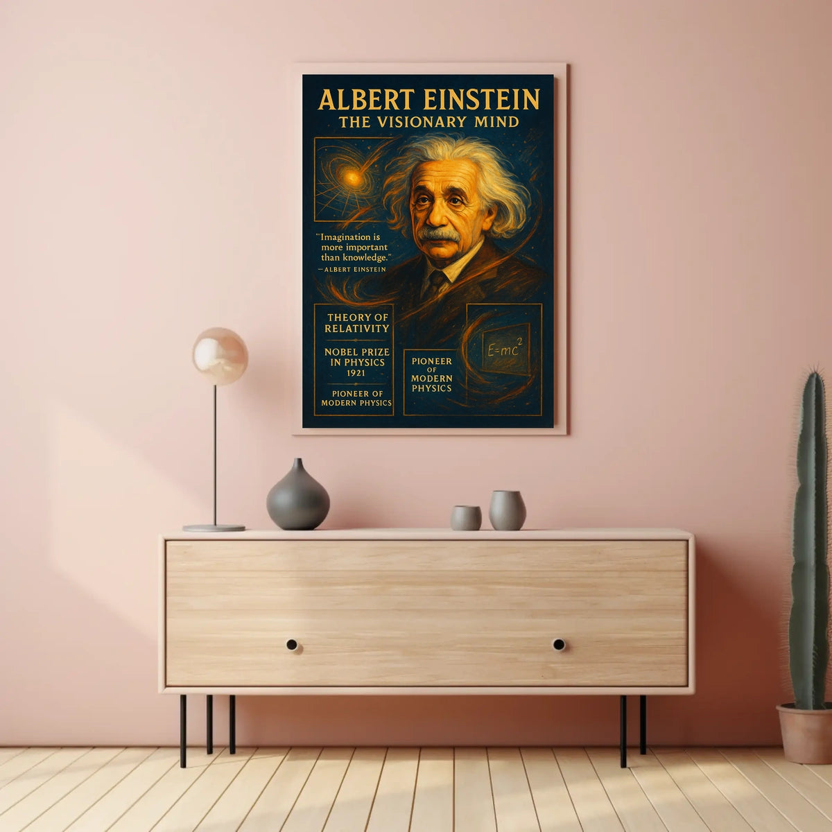 Albert Einstein Visionary Mind Vintage Art Poster