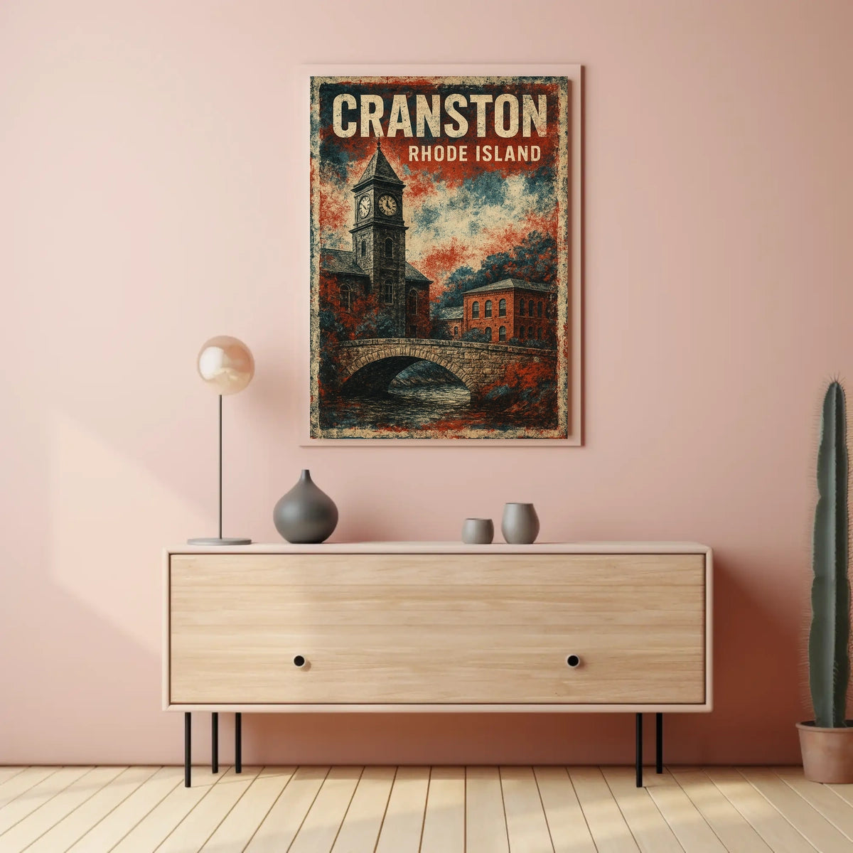 Cranston Rhode Island City Illustration Vintage Map Inspired Travel Decor Heritage Poster