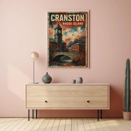 Cranston Rhode Island City Illustration Vintage Map Inspired Travel Decor Heritage Poster