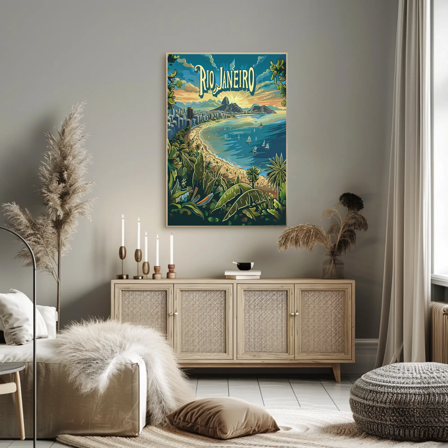 Rio Janeiro Tropical Beachfront Sailboats Sunset Travel Poster Travel Poster
