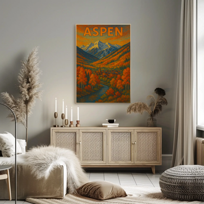 Aspen Autumn Mountain Town Travel Poster