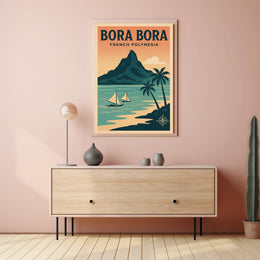 Bora Bora Vintage Travel Art, Tropical Paradise Travel Poster PosterGoat