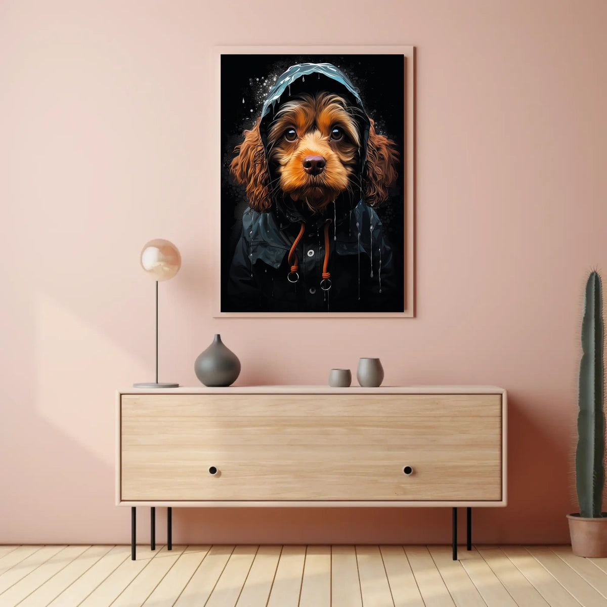 Dog in Raincoat: Heartwarming Photorealistic Poster