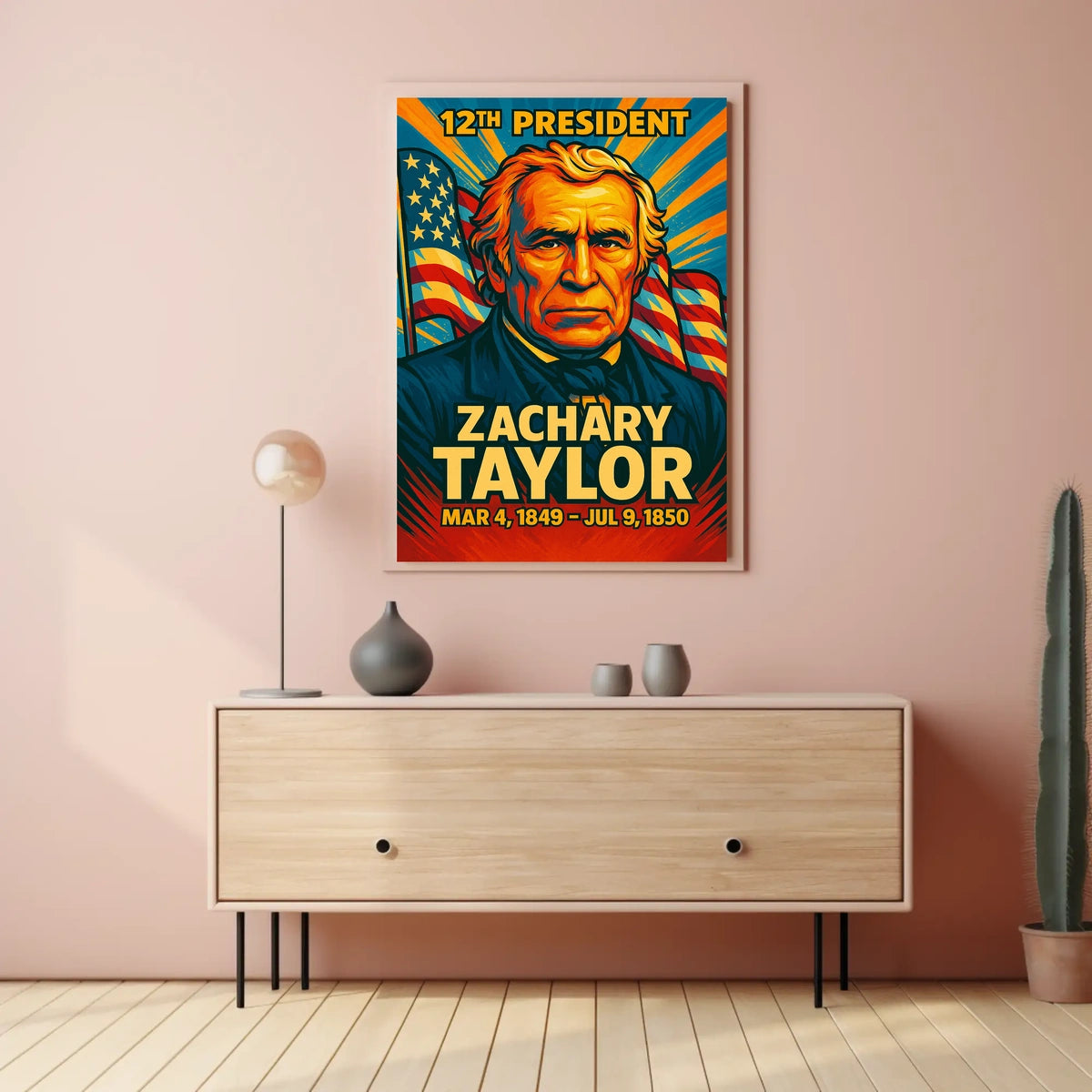 Zachary Taylor 12th President of the United States Colorful Comic Book Style Poster