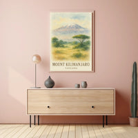 Kilimanjaro Watercolor Vintage Travel Explorer Poster