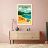Higgins Lake Getaway: Modern Travel Poster