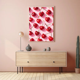 Playful Heart-Shaped Cherries Artistic Poster PosterGoat