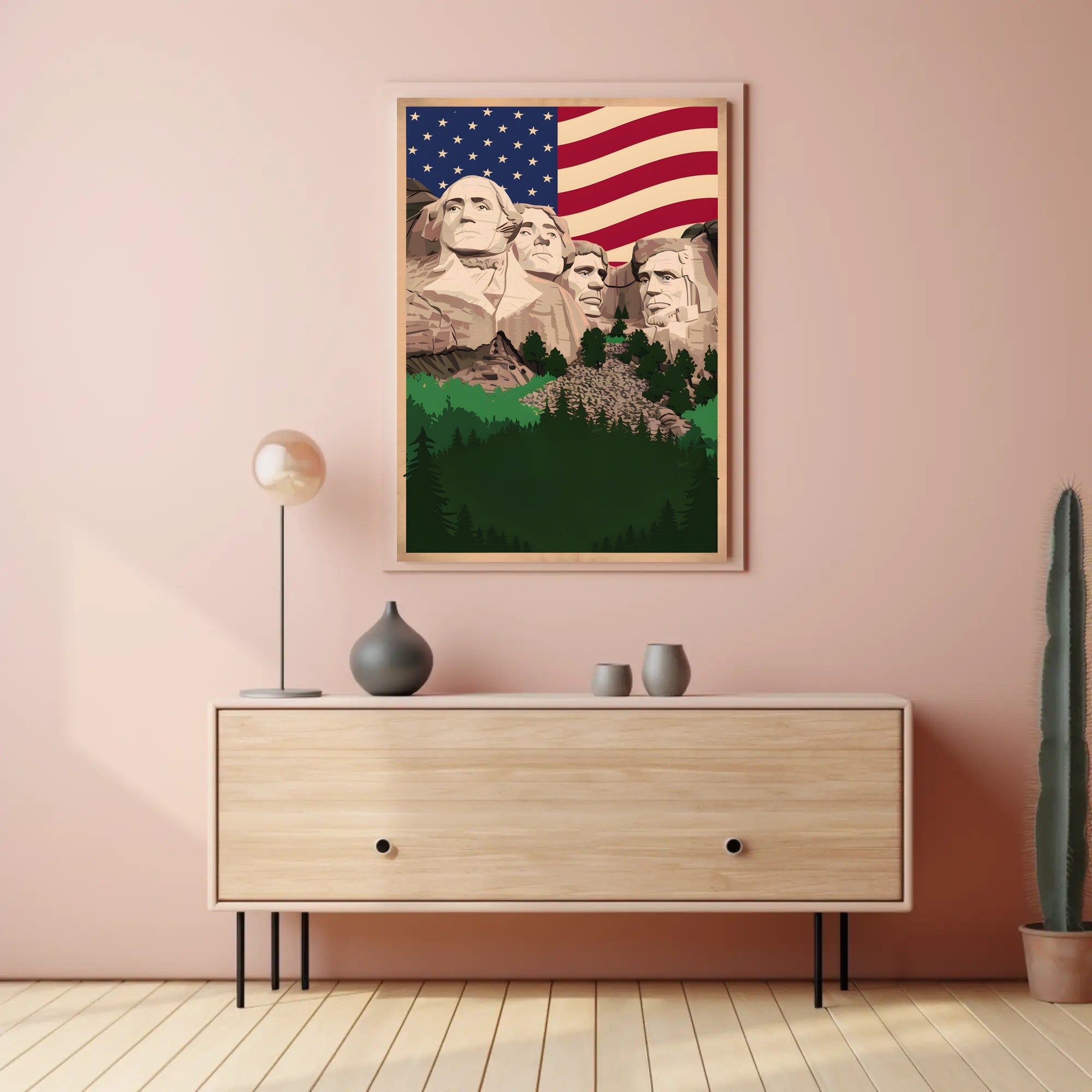 Mount Rushmore and the American Flag Poster
